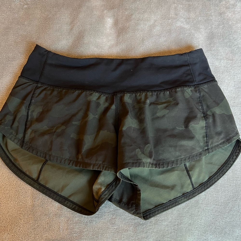 Women's Black and Green Camouflage Shorts